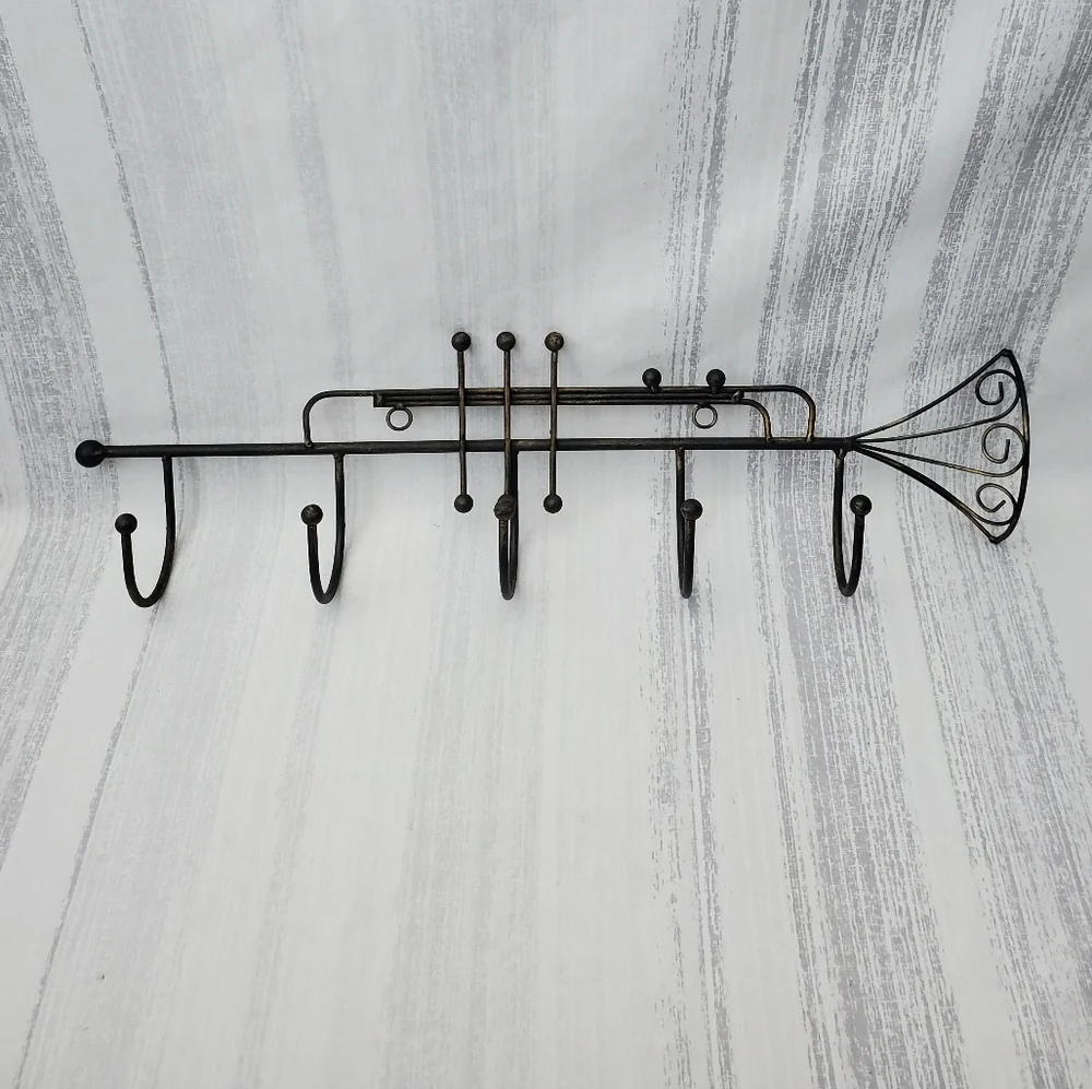 DecorativeIron Trumpet Shape Wall Hook Black w/hints of gold. 21